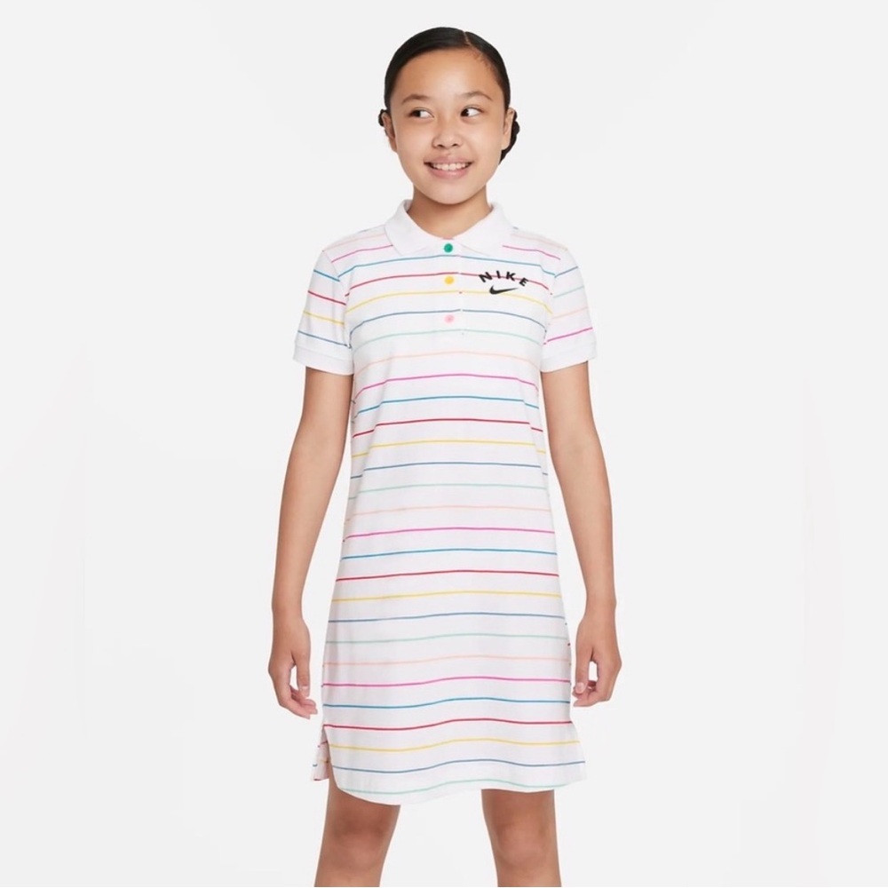 Nike Kids Casual Striped Dress - White with Multicolor Stripes